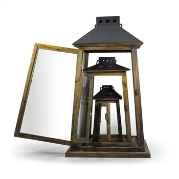 Lanternas madeira / vidro / metal : conjunto de 3